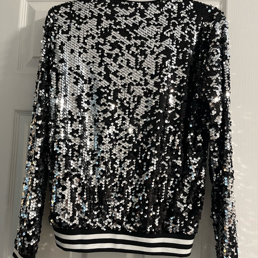 Black and Silver Sequin Bomber Jacket